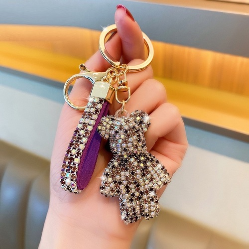 Cute Bear Rhinestones Key Chain Crystal Diamond Key Ring Bag Charms Designer Bling Key Chain