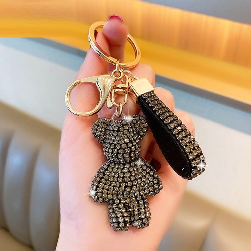 Cute Bear Rhinestones Key Chain Crystal Diamond Key Ring Bag Charms Designer Bling Key Chain