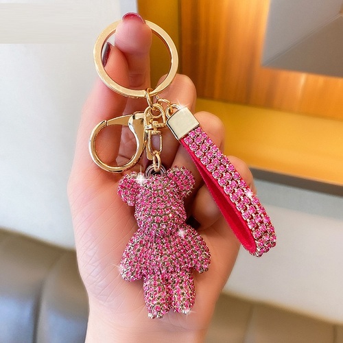 Cute Bear Rhinestones Key Chain Crystal Diamond Key Ring Bag Charms Designer Bling Key Chain