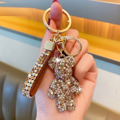 Cute Bear Rhinestones Key Chain Crystal Diamond Key Ring Bag Charms Designer Bling Key Chain