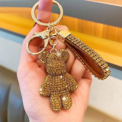 Cute Bear Rhinestones Key Chain Crystal Diamond Key Ring Bag Charms Designer Bling Key Chain