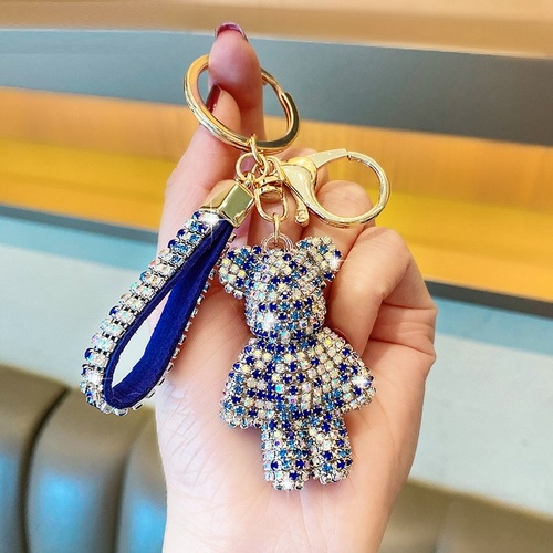 Cute Bear Rhinestones Key Chain Crystal Diamond Key Ring Bag Charms Designer Bling Key Chain