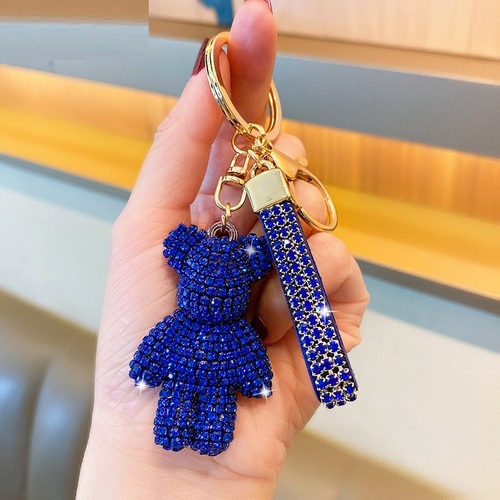 Cute Bear Rhinestones Key Chain Crystal Diamond Key Ring Bag Charms Designer Bling Key Chain