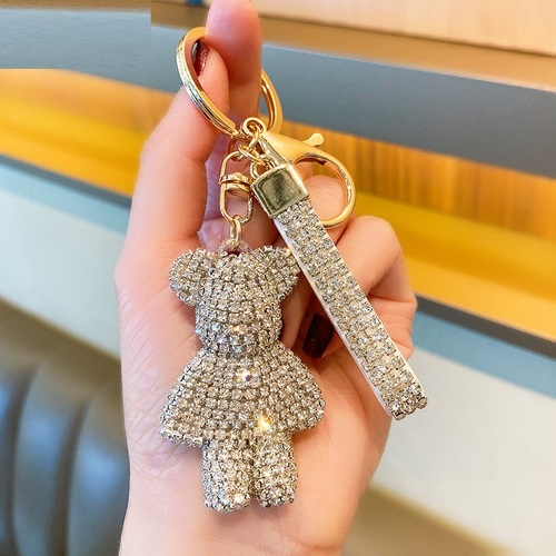 Cute Bear Rhinestones Key Chain Crystal Diamond Key Ring Bag Charms Designer Bling Key Chain