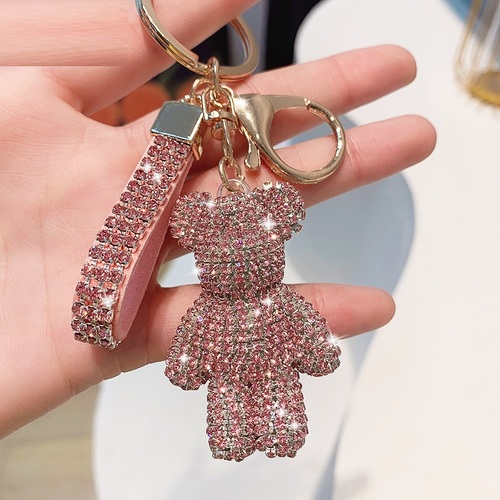Cute Bear Rhinestones Key Chain Crystal Diamond Key Ring Bag Charms Designer Bling Key Chain