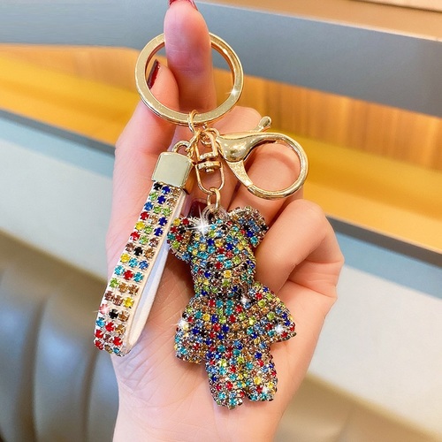 Cute Bear Rhinestones Key Chain Crystal Diamond Key Ring Bag Charms Designer Bling Key Chain
