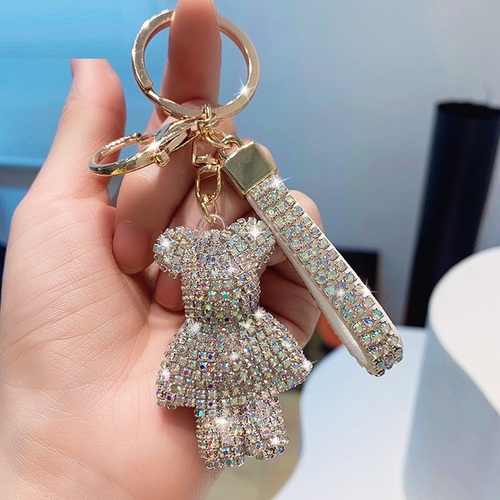 Cute Bear Rhinestones Key Chain Crystal Diamond Key Ring Bag Charms Designer Bling Key Chain