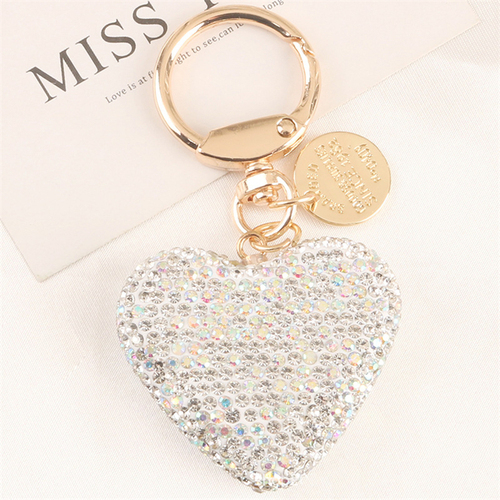 Fashion Trendy Beautiful Colorful Heart Shape 3d Metal Crystal Key Chain
