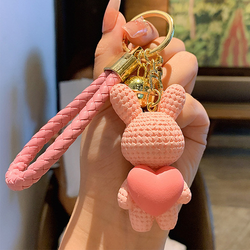 Cute Bunny Keychain Cartoon 3D PVC Rabbit Keychain Bag Car Key Pendant Heart Keychain 