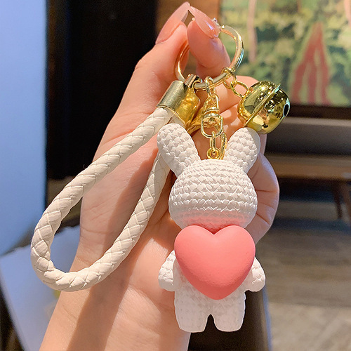 Cute Bunny Keychain Cartoon 3D PVC Rabbit Keychain Bag Car Key Pendant Heart Keychain 