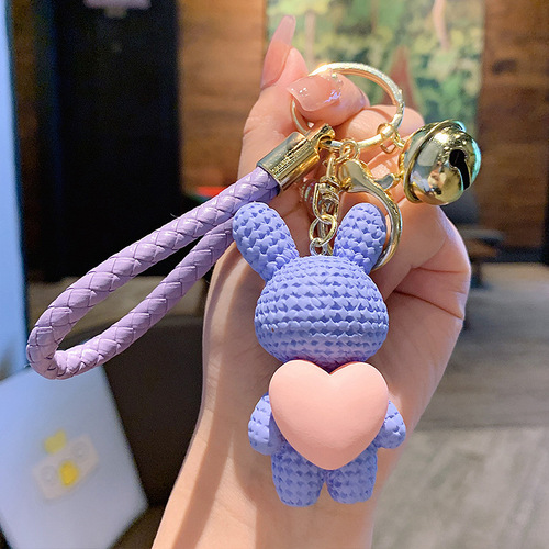 Cute Bunny Keychain Cartoon 3D PVC Rabbit Keychain Bag Car Key Pendant Heart Keychain 
