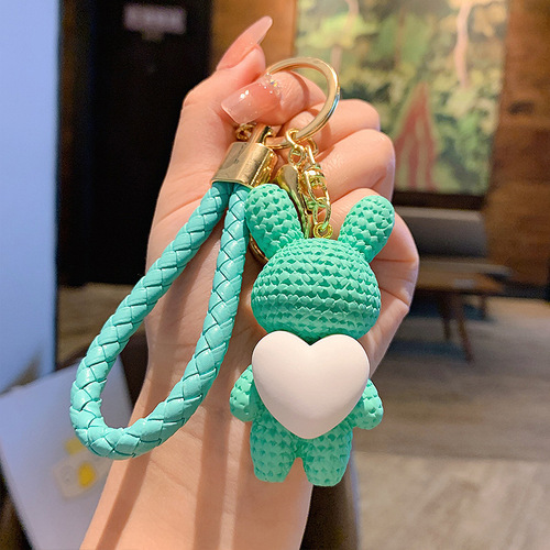 Cute Bunny Keychain Cartoon 3D PVC Rabbit Keychain Bag Car Key Pendant Heart Keychain 