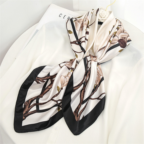 Satin Scarf with Feather Design Women's Fashion Scarves, Personalized Style