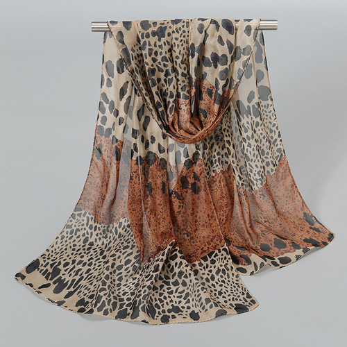Summer Spring New leopard print stitching chiffon women's sunscreen silk scarf tulle scarf for outside