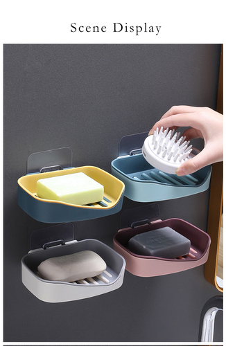 Nordic Minimalist Style Low Price Bathroom Organizer Wall-mounted Punch Free Double Layer Soap Box with Drain Pan