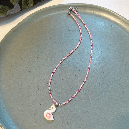 2023 Fashion Color Cartoon Heart Butterfly Beaded Necklace Sweet Cute Pendant Necklace for Girls