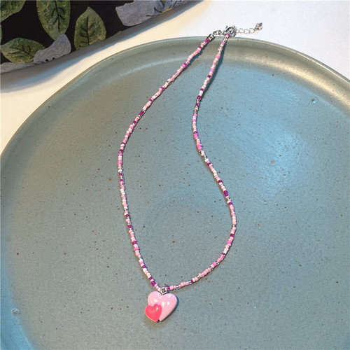 2023 Fashion Color Cartoon Heart Butterfly Beaded Necklace Sweet Cute Pendant Necklace for Girls