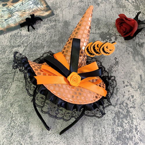 Halloween witch headband costume party weird lace big sequin hat headband festival cosplay for kids