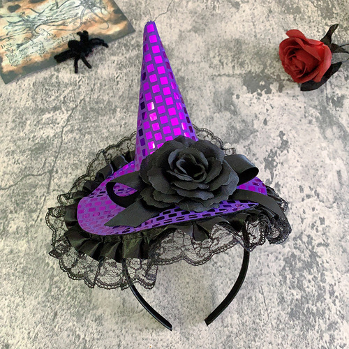 Halloween witch headband costume party weird lace big sequin hat headband festival cosplay for kids