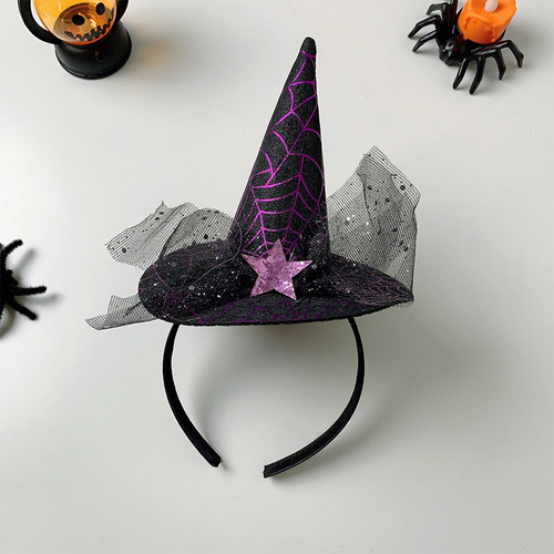 Halloween witch headband costume party weird lace big sequin hat headband festival cosplay for kids