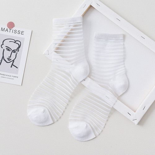 2023 Summer Ladies Fashion Sheer Silk Ultra Thin Transparent Crystal Lace Women Thin Socks