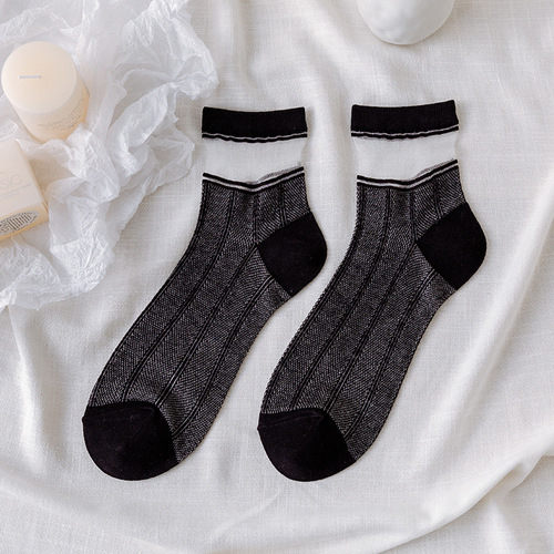2023 Summer Ladies Fashion Sheer Silk Ultra Thin Transparent Crystal Lace Women Thin Socks