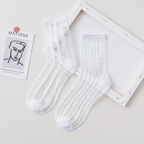 2023 Summer Ladies Fashion Sheer Silk Ultra Thin Transparent Crystal Lace Women Thin Socks