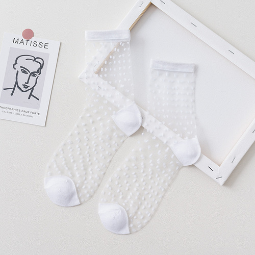 2023 Summer Ladies Fashion Sheer Silk Ultra Thin Transparent Crystal Lace Women Thin Socks