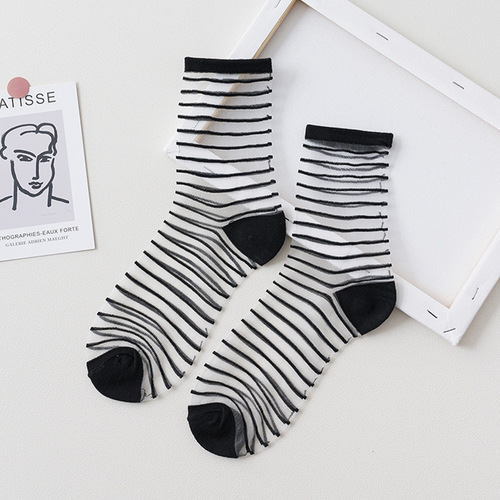 2023 Summer Ladies Fashion Sheer Silk Ultra Thin Transparent Crystal Lace Women Thin Socks