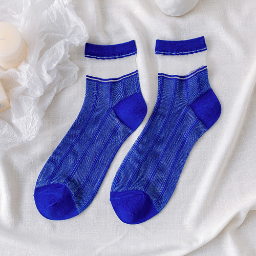 2023 Summer Ladies Fashion Sheer Silk Ultra Thin Transparent Crystal Lace Women Thin Socks