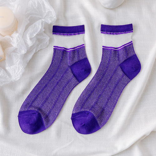 2023 Summer Ladies Fashion Sheer Silk Ultra Thin Transparent Crystal Lace Women Thin Socks