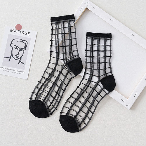 2023 Summer Ladies Fashion Sheer Silk Ultra Thin Transparent Crystal Lace Women Thin Socks