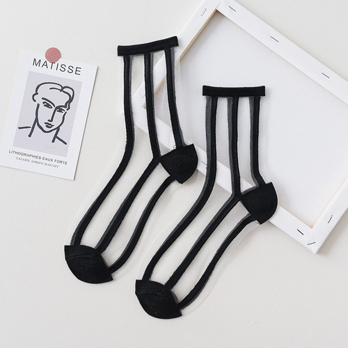 2023 Summer Ladies Fashion Sheer Silk Ultra Thin Transparent Crystal Lace Women Thin Socks