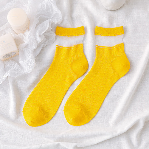 2023 Summer Ladies Fashion Sheer Silk Ultra Thin Transparent Crystal Lace Women Thin Socks