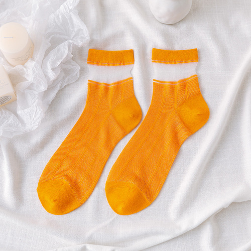 2023 Summer Ladies Fashion Sheer Silk Ultra Thin Transparent Crystal Lace Women Thin Socks