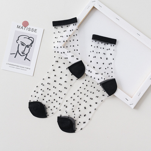 2023 Summer Ladies Fashion Sheer Silk Ultra Thin Transparent Crystal Lace Women Thin Socks