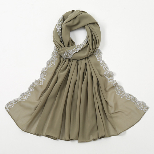 Summer Pearl Chiffon Fashion Lace Shawl Women's Solid Color Scarfs