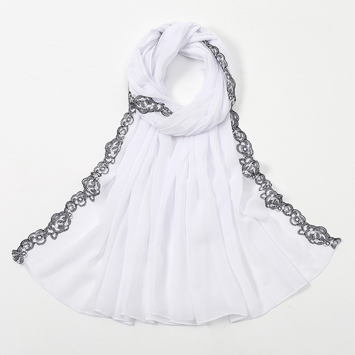 Summer Pearl Chiffon Fashion Lace Shawl Women's Solid Color Scarfs