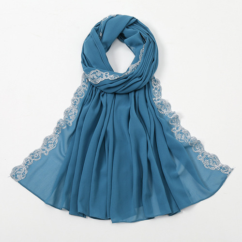 Summer Pearl Chiffon Fashion Lace Shawl Women's Solid Color Scarfs