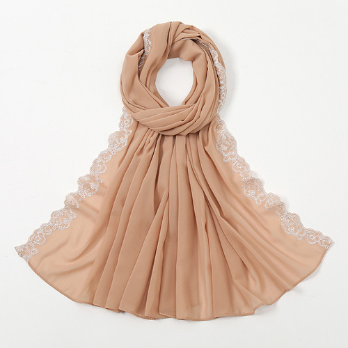 Summer Pearl Chiffon Fashion Lace Shawl Women's Solid Color Scarfs