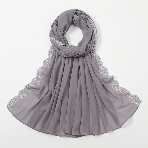 Summer Pearl Chiffon Fashion Lace Shawl Women's Solid Color Scarfs