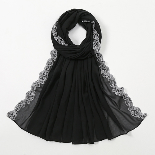 Summer Pearl Chiffon Fashion Lace Shawl Women's Solid Color Scarfs