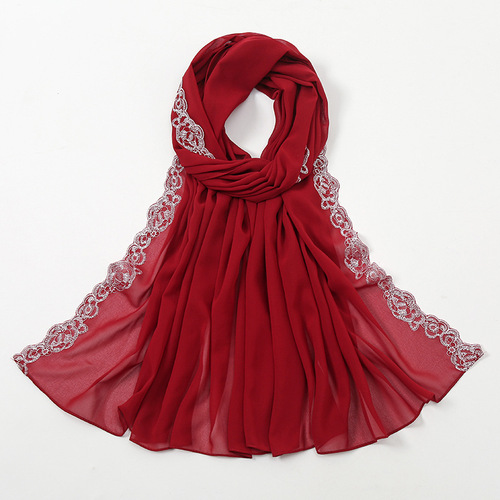Summer Pearl Chiffon Fashion Lace Shawl Women's Solid Color Scarfs