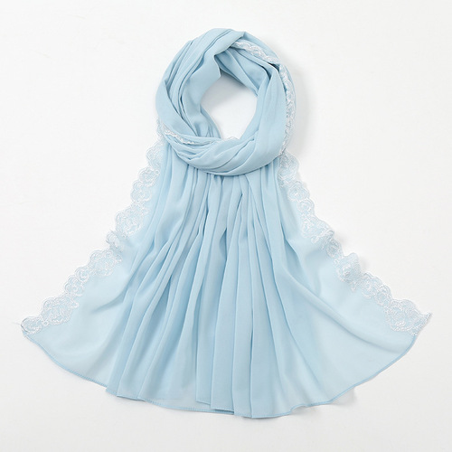 Summer Pearl Chiffon Fashion Lace Shawl Women's Solid Color Scarfs