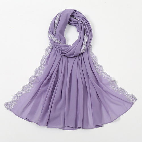 Summer Pearl Chiffon Fashion Lace Shawl Women's Solid Color Scarfs