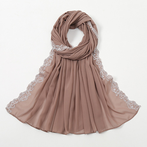 Summer Pearl Chiffon Fashion Lace Shawl Women's Solid Color Scarfs