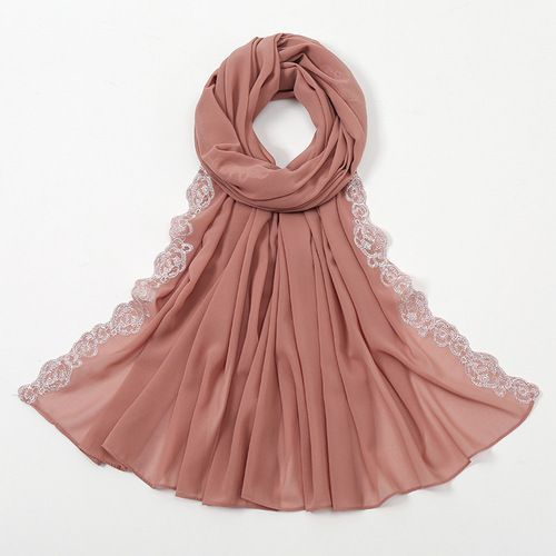 Summer Pearl Chiffon Fashion Lace Shawl Women's Solid Color Scarfs