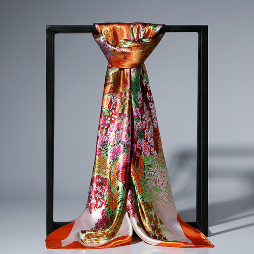 Korean fashion 90*90 square elegant scarf colorful printed floral design satin silk scarves for women