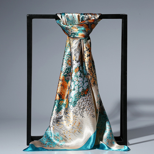 Korean fashion 90*90 square elegant scarf colorful printed floral design satin silk scarves for women