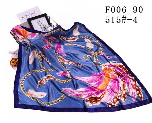 New Listing Fashion Satin Silk Women Woman Scarf Neck Square with Feather And Chain